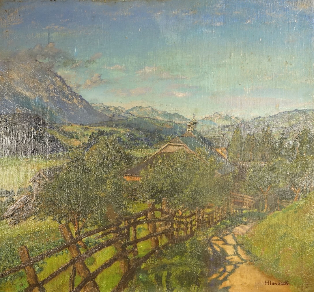 H. Louacek, oil on board, Austrian landscape, signed, inscribed verso, 40 x 42cm, unframed